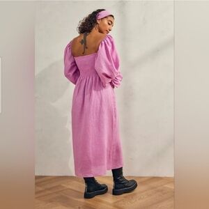 Sleeper 100% linen atlanta midi dress in pink, xlarge